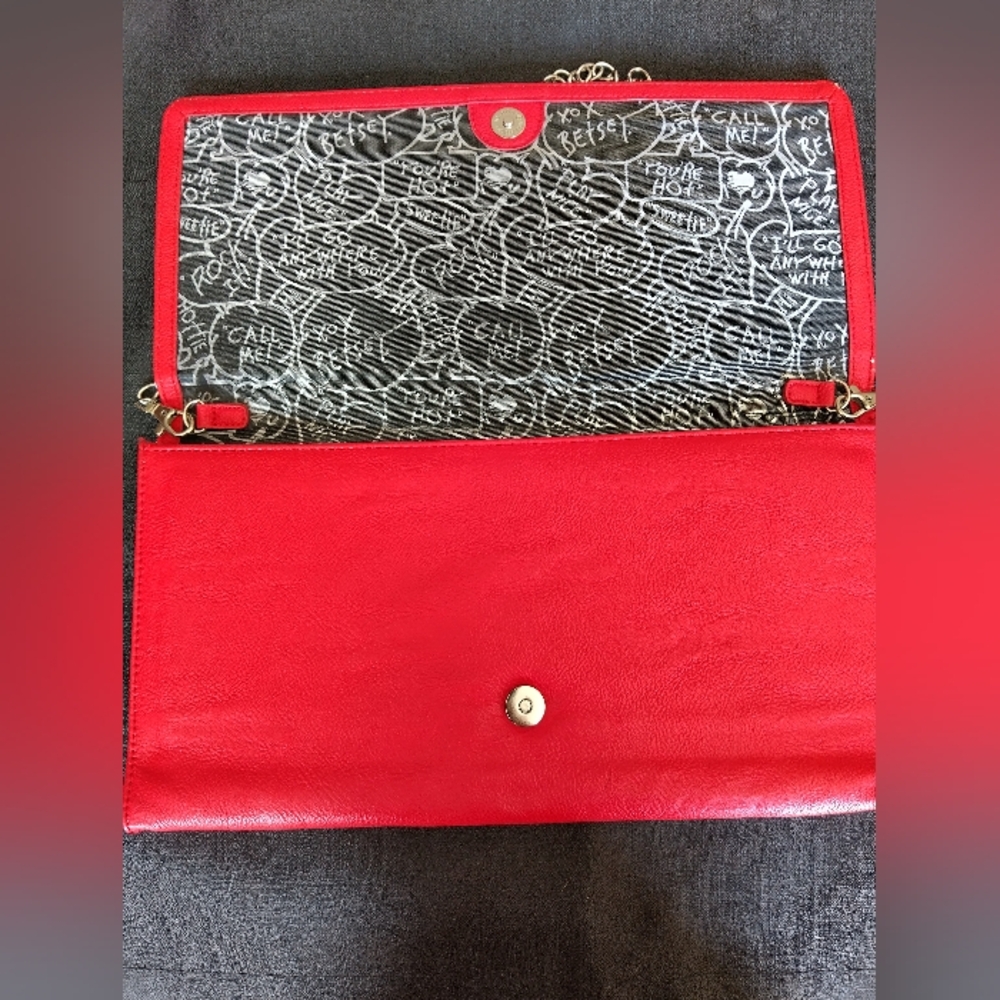 Betsy Johnson Red Studded Chain Envelope Shoulder Bag - Picture 3 of 5